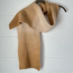 Ribbed Angora Wool Knit Scarf in Ombre Cream and Tan